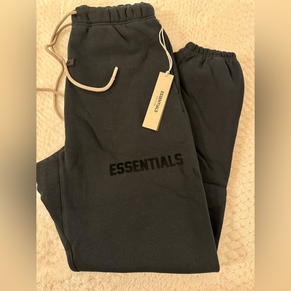 Essentials Fear Of God Black Fog Sweatpants W Tan Drawstrings
